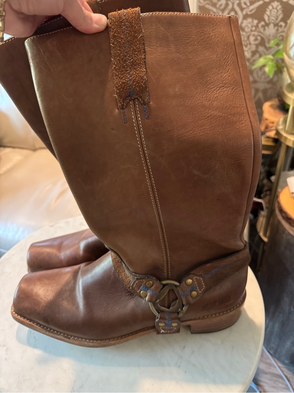 BEDFORD BED|STU Brown Leather Boot with Purple Lining Sz 12 - Picture 6 of 10